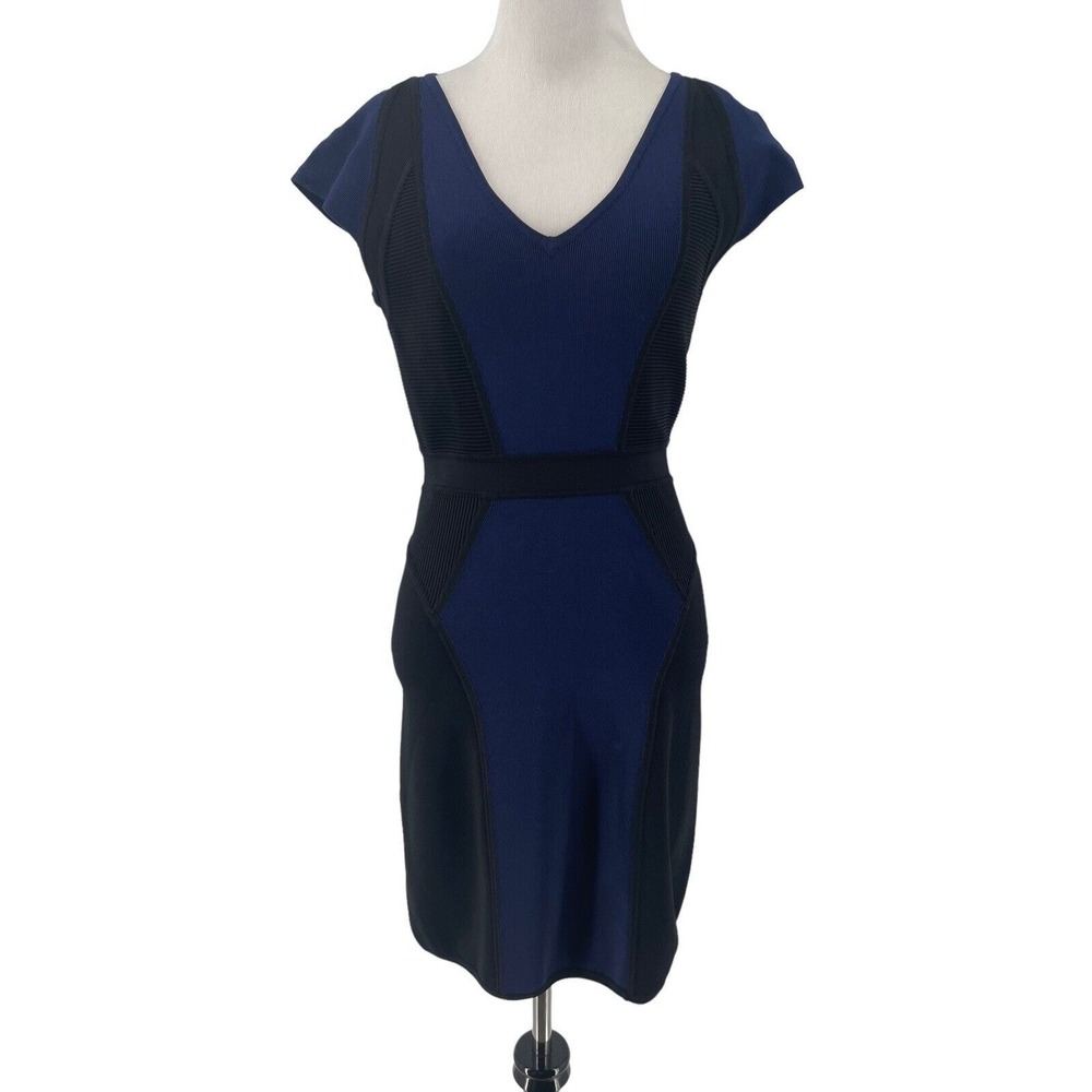 Milly Women's Black Navy Blue Colorblock Knit Bodycon Dress Size Medium